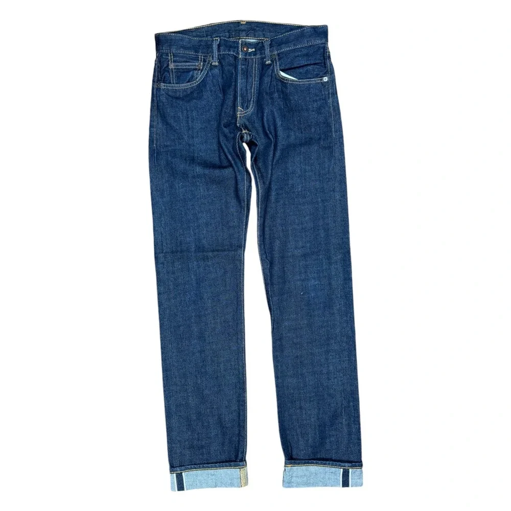 Levi's Skinny Jeans Mens 31x34 Dark Blue Good Selvedge Leather Patch Denim